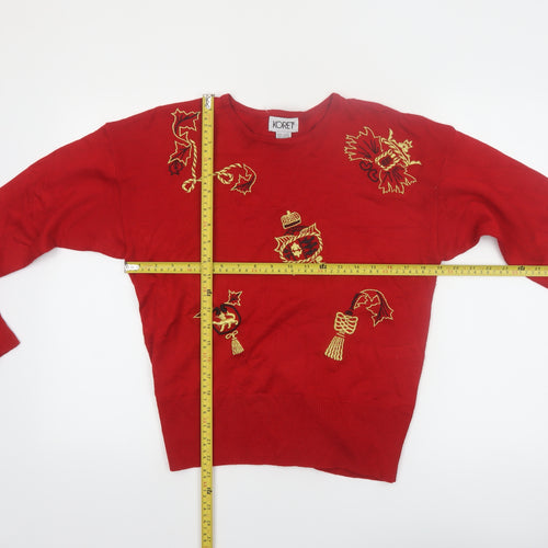 Koret Womens Red Embroidered Christmas Wool Blend Jumper M