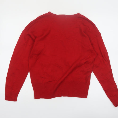 Koret Womens Red Embroidered Christmas Wool Blend Jumper M