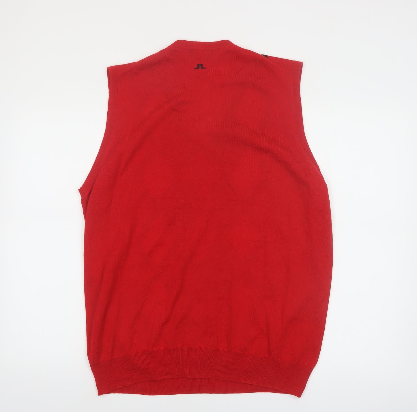 J. Lindeberg Mens Red Argyle Merino Wool V-Neck Golf Vest XL