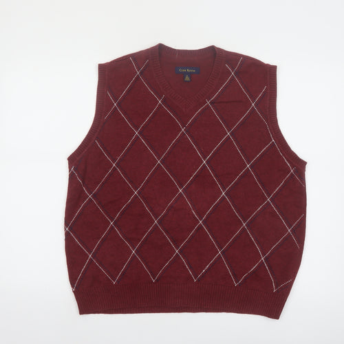 Club Room Men's Red Argyle Cotton Sleeveless V-Neck Sweater Vest M