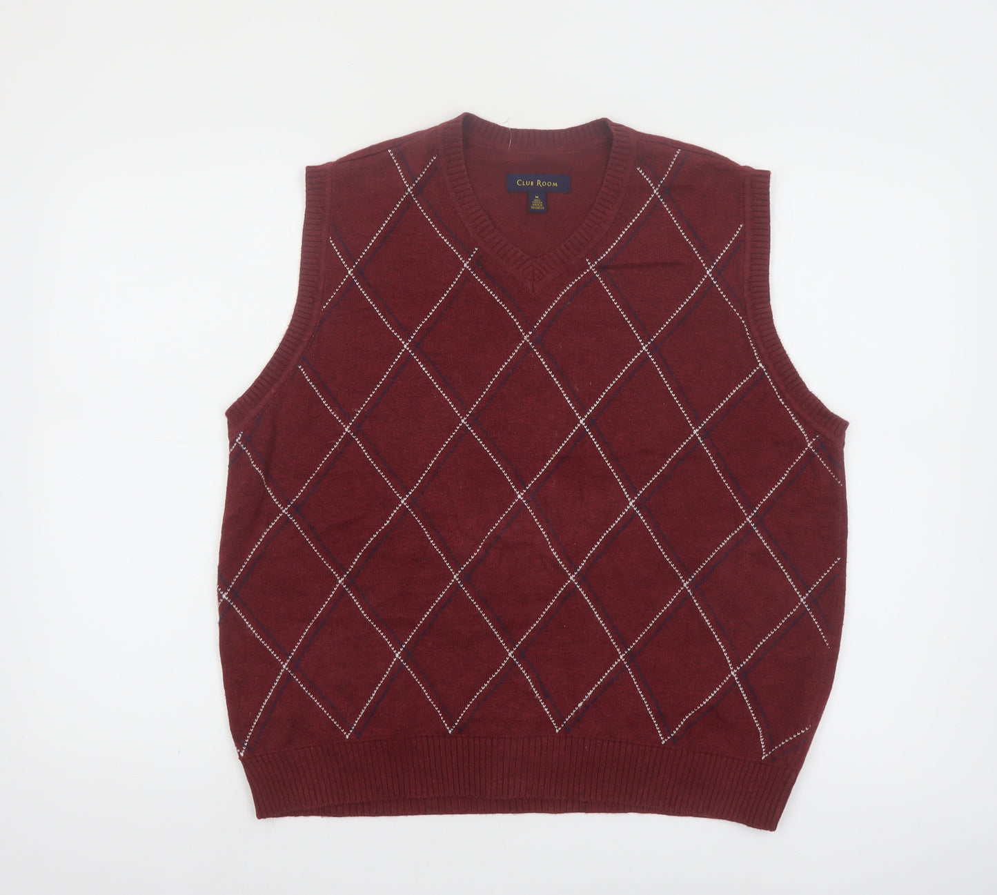 Club Room Men's Red Argyle Cotton Sleeveless V-Neck Sweater Vest M