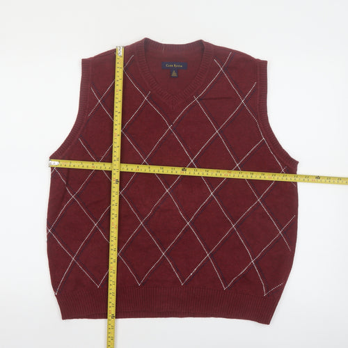 Club Room Men's Red Argyle Cotton Sleeveless V-Neck Sweater Vest M