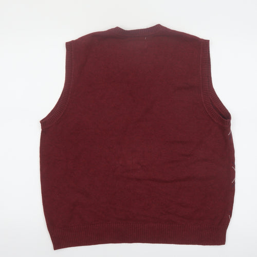 Club Room Men's Red Argyle Cotton Sleeveless V-Neck Sweater Vest M