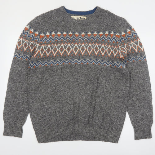 Urban Pipeline Men's Grey Fair Isle Wool Blend Pullover Jumper Size L