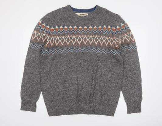 Urban Pipeline Men's Grey Fair Isle Wool Blend Pullover Jumper Size L