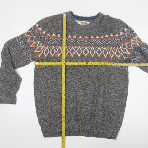 Urban Pipeline Men's Grey Fair Isle Wool Blend Pullover Jumper Size L