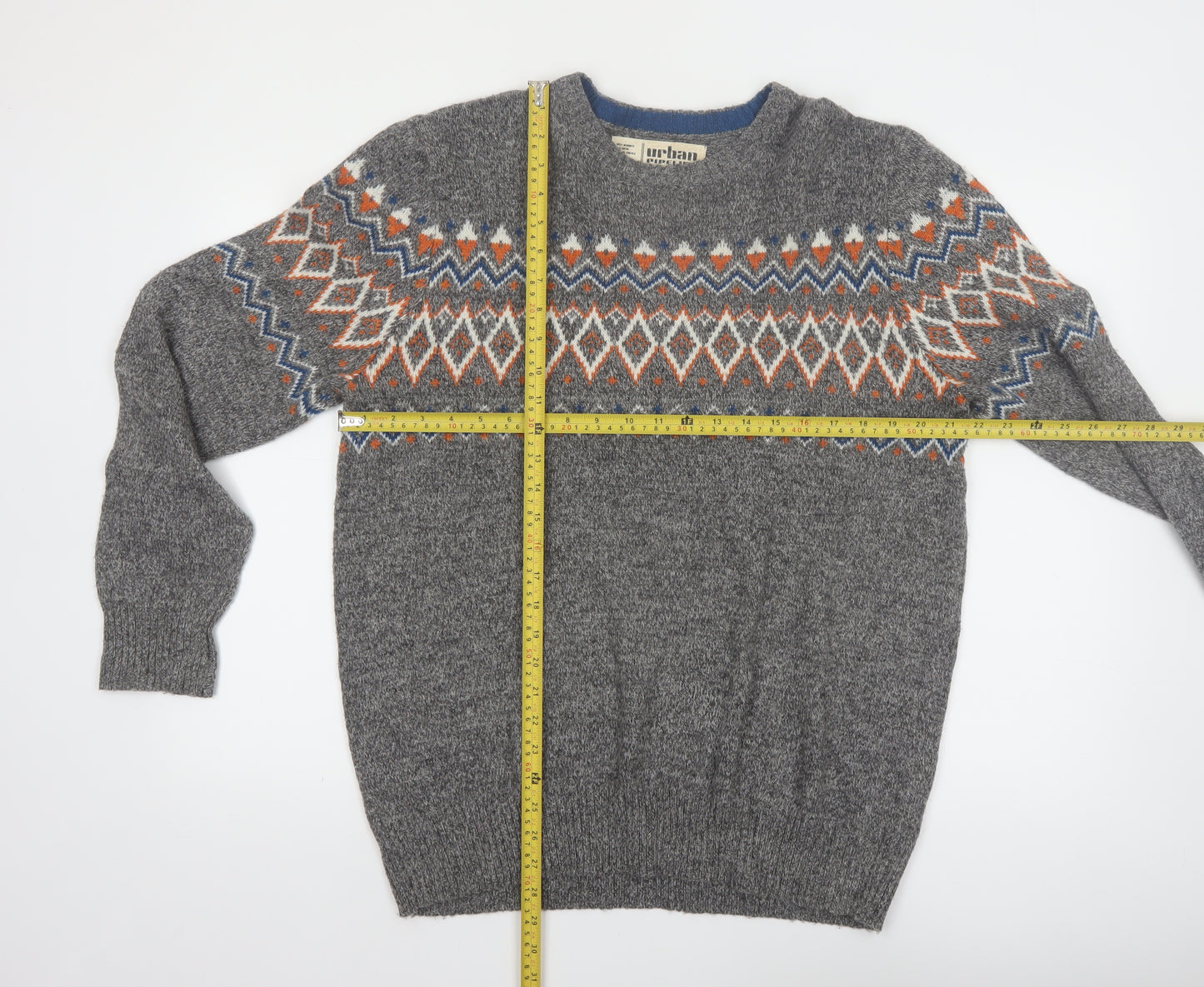 Urban Pipeline Men's Grey Fair Isle Wool Blend Pullover Jumper Size L