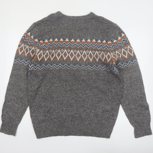 Urban Pipeline Men's Grey Fair Isle Wool Blend Pullover Jumper Size L