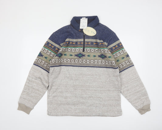 Crocodile Men’s Grey Fair Isle Wool Blend 1/4 Zip Pullover Jumper M