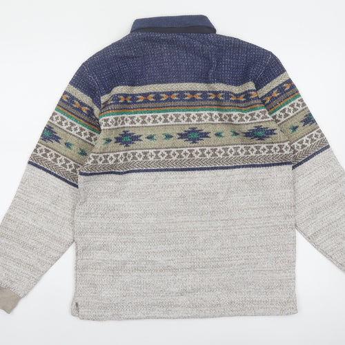 Crocodile Men’s Grey Fair Isle Wool Blend 1/4 Zip Pullover Jumper M
