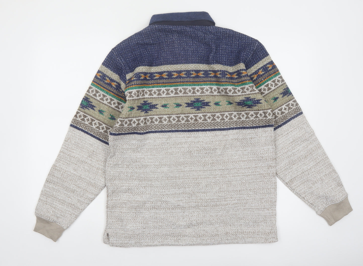Crocodile Men’s Grey Fair Isle Wool Blend 1/4 Zip Pullover Jumper M
