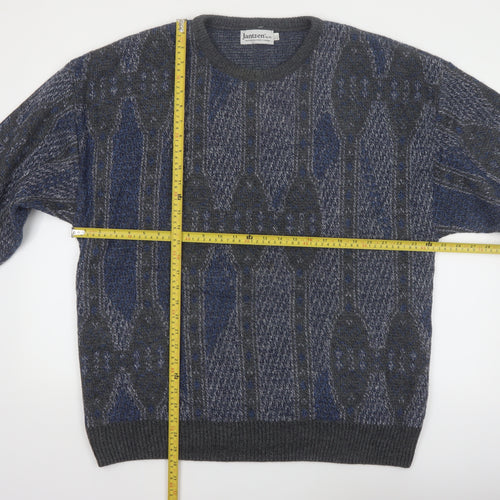Jantzen Mens Blue Geometric Knit Pullover Jumper XL Tall Wool Blend