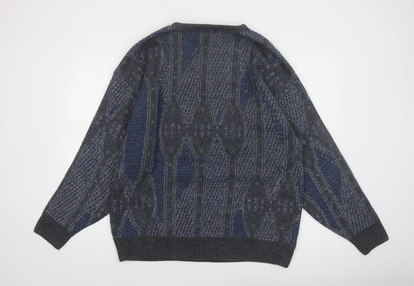Jantzen Mens Blue Geometric Knit Pullover Jumper XL Tall Wool Blend