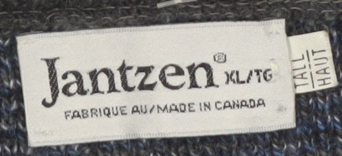 Jantzen Mens Blue Geometric Knit Pullover Jumper XL Tall Wool Blend