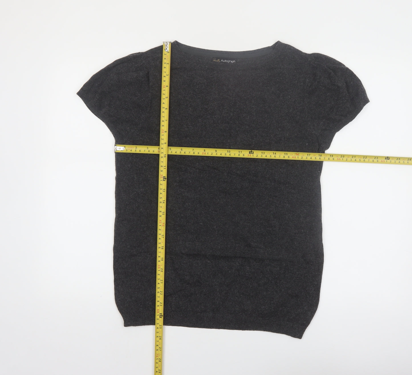 Marks and Spencer Women Charcoal Short Sleeve Jumper UK 12 Pullover