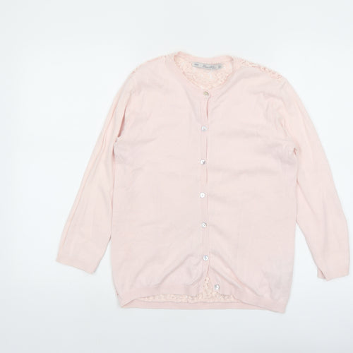 Zara Women Pink Lace Knit Cardigan L Lightweight Classic Style