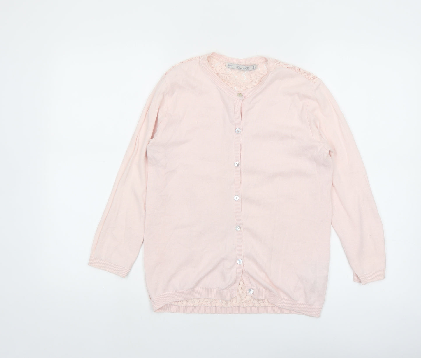 Zara Women Pink Lace Knit Cardigan L Lightweight Classic Style