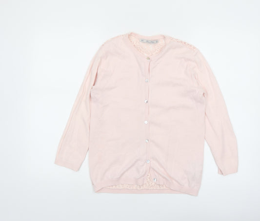 Zara Women Pink Lace Knit Cardigan L Lightweight Classic Style