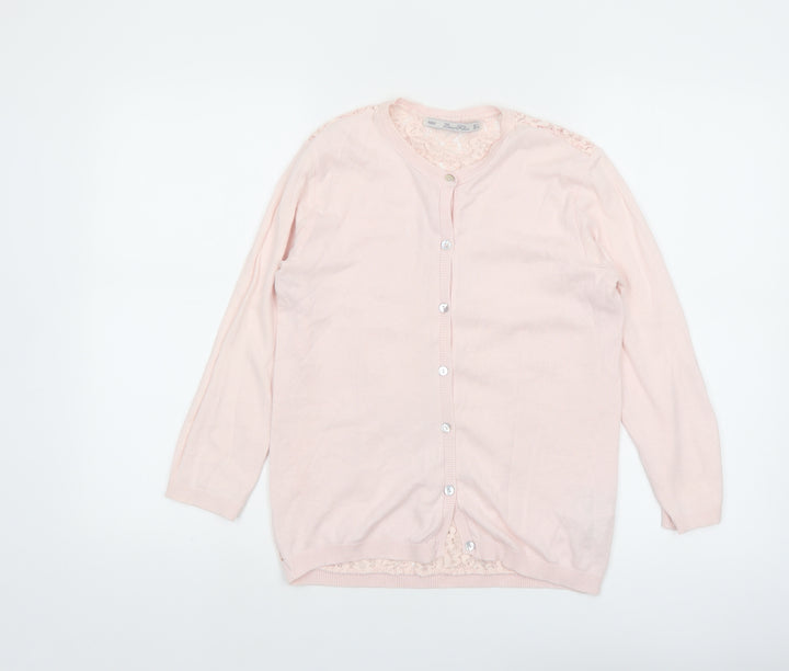 Zara Women Pink Lace Knit Cardigan L Lightweight Classic Style