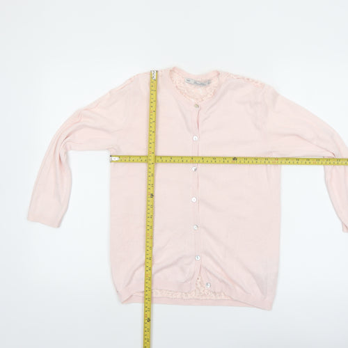 Zara Women Pink Lace Knit Cardigan L Lightweight Classic Style