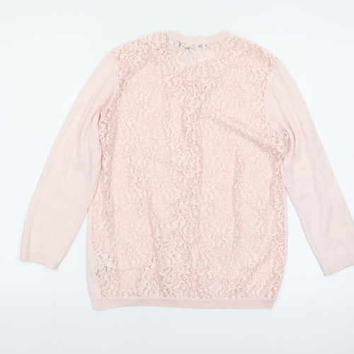 Zara Women Pink Lace Knit Cardigan L Lightweight Classic Style