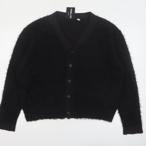 Collusion Women Black L Fuzzy V-Neck Button Cardigan Jumper