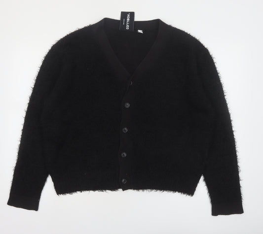 Collusion Women Black L Fuzzy V-Neck Button Cardigan Jumper