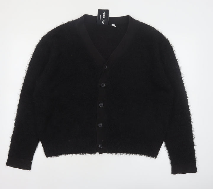 Collusion Women Black L Fuzzy V-Neck Button Cardigan Jumper
