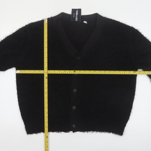 Collusion Women Black L Fuzzy V-Neck Button Cardigan Jumper