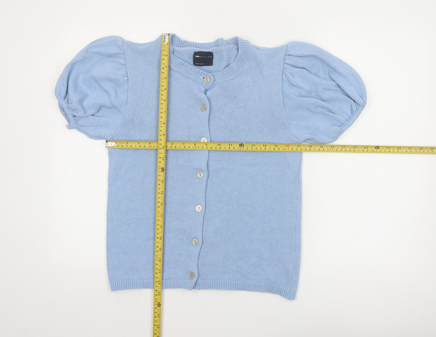 ASOS DESIGN Women's Blue Puff Sleeve Short Cardigan Size S