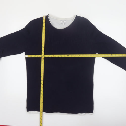 Next Men's Blue Waffle-Knit Crew Neck Jumper Size L