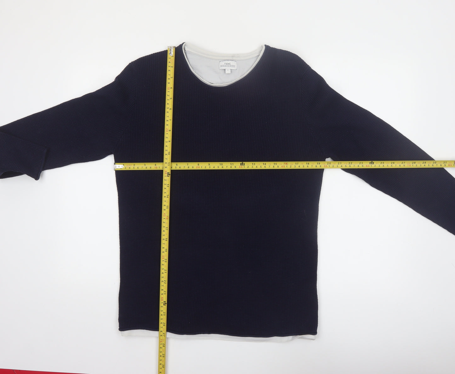 Next Men's Blue Waffle-Knit Crew Neck Jumper Size L