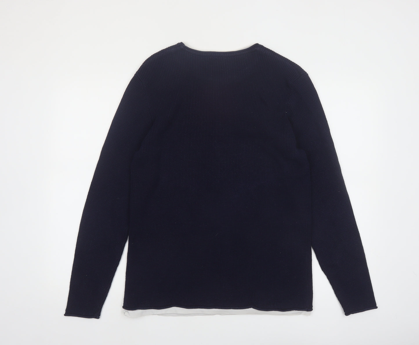 Next Men's Blue Waffle-Knit Crew Neck Jumper Size L
