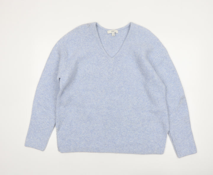 Marks and Spencer Women Blue V-Neck Pullover Jumper M