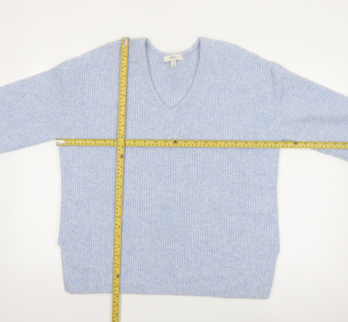 Marks and Spencer Women Blue V-Neck Pullover Jumper M