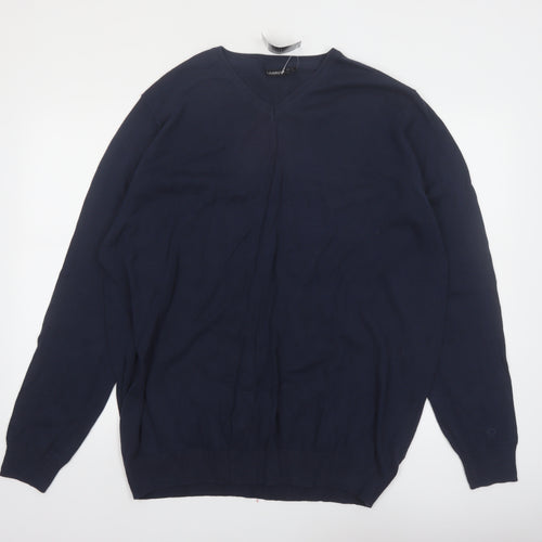 Livergy Men Blue 2XL Cotton V-Neck Pullover Jumper