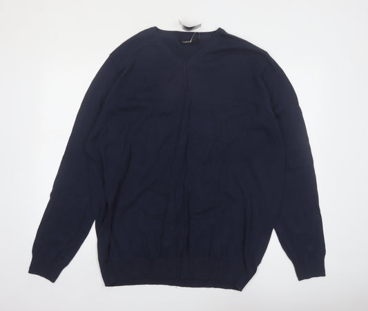 Livergy Men Blue 2XL Cotton V-Neck Pullover Jumper