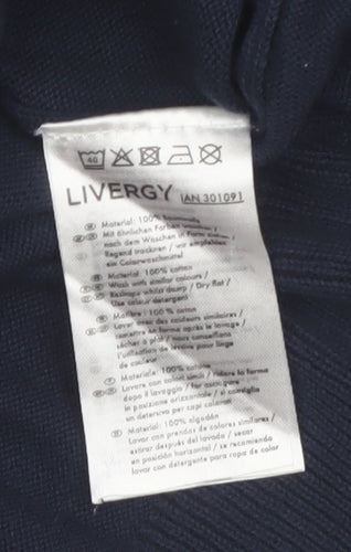 Livergy Men Blue 2XL Cotton V-Neck Pullover Jumper