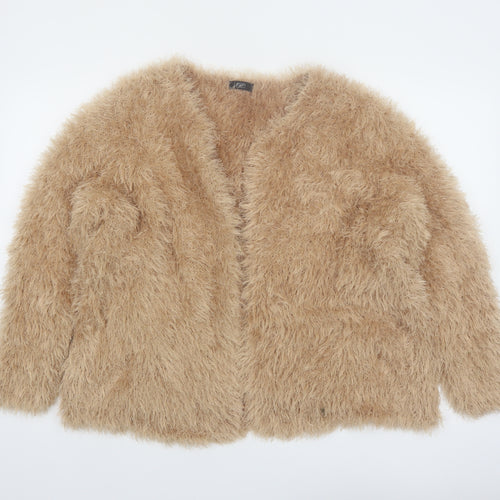F&F Women Beige Faux Fur Knit Open Cardigan Size 18