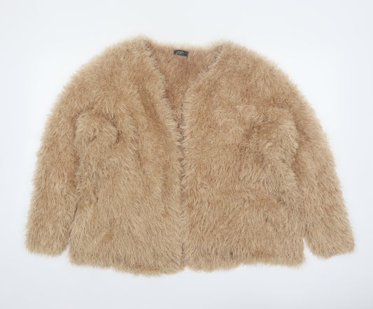 F&F Women Beige Faux Fur Knit Open Cardigan Size 18