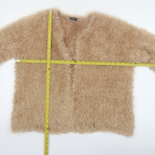 F&F Women Beige Faux Fur Knit Open Cardigan Size 18