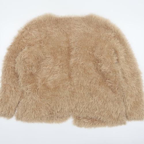 F&F Women Beige Faux Fur Knit Open Cardigan Size 18
