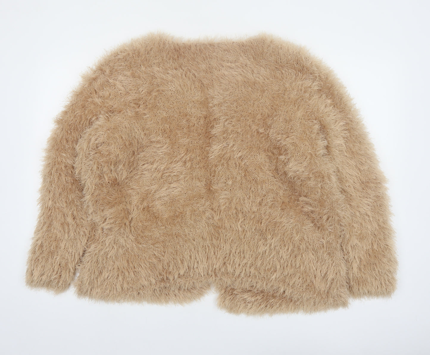 F&F Women Beige Faux Fur Knit Open Cardigan Size 18