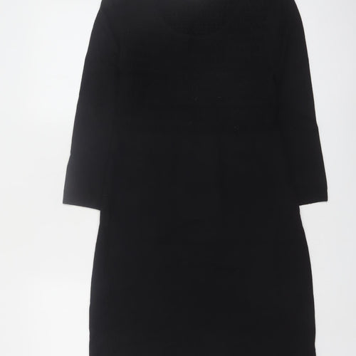 Kew 159 Women's Black Knit Shift Dress M 3/4 Sleeve Scoop Neck