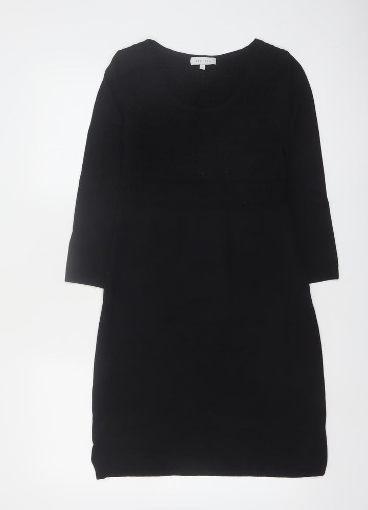 Kew 159 Women's Black Knit Shift Dress M 3/4 Sleeve Scoop Neck