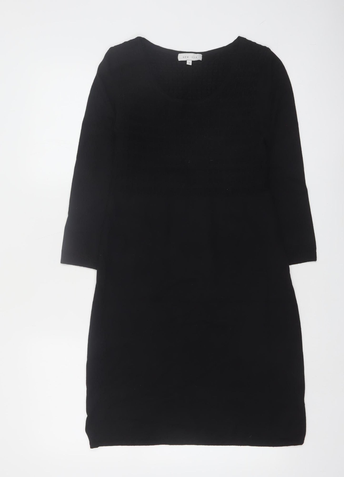 Kew 159 Women's Black Knit Shift Dress M 3/4 Sleeve Scoop Neck