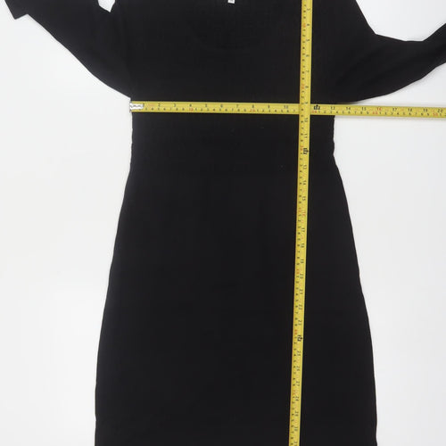 Kew 159 Women's Black Knit Shift Dress M 3/4 Sleeve Scoop Neck