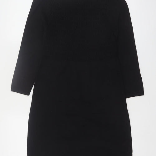 Kew 159 Women's Black Knit Shift Dress M 3/4 Sleeve Scoop Neck