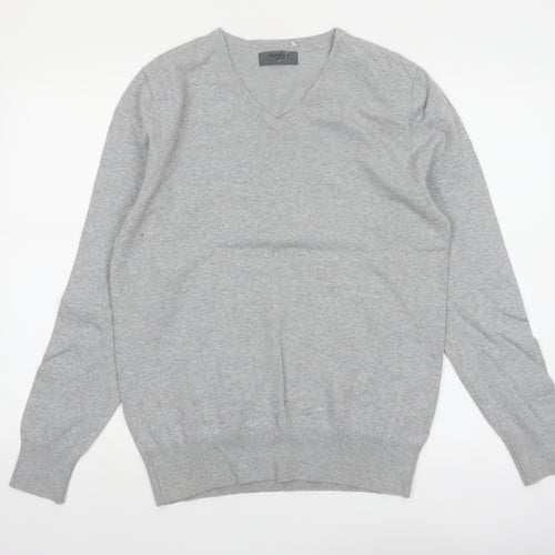 Burton Men Grey V-Neck Cotton Nylon Pullover Jumper M