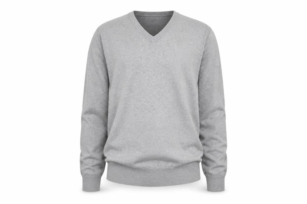 Front view of Burton Men Grey V-Neck Cotton Nylon jumper M